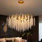 Lustre en cristal doré Cheverny à pampilles, LED intégrée