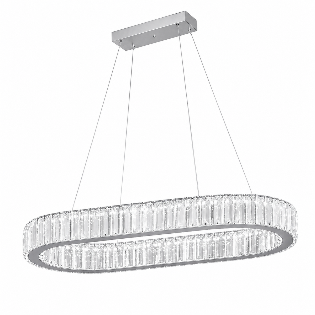 Lustre ovale en cristal argenté Chenonceau à LED intégrée