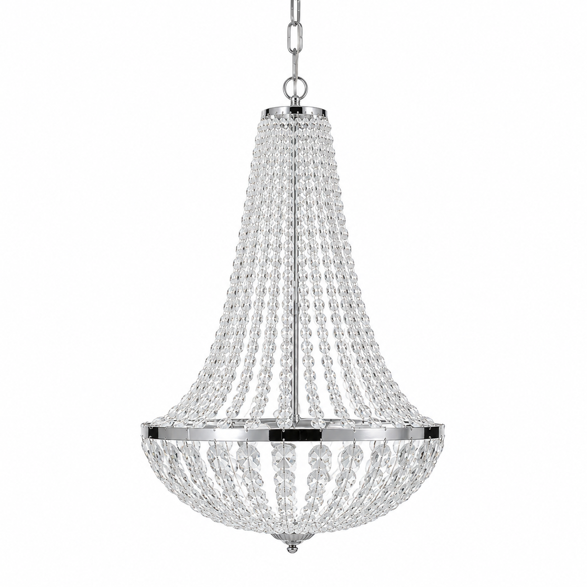 Lustre Empire en cristal de verre argenté Compiègne, perles en cascade