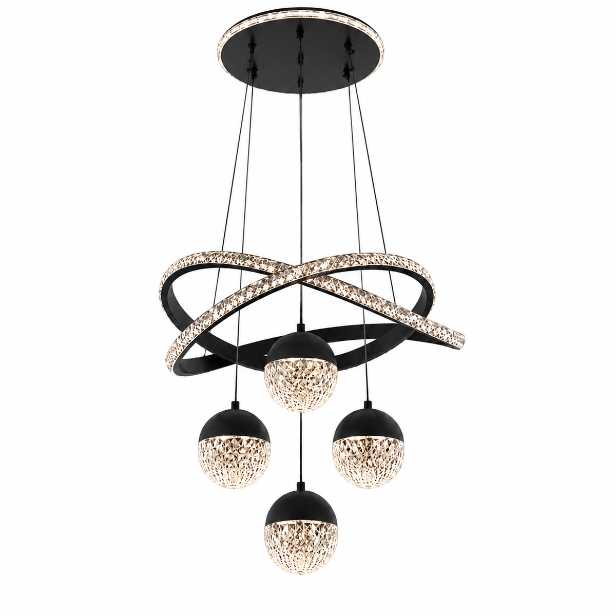 Lustre en cristal noir Chambord, LED trois couleurs