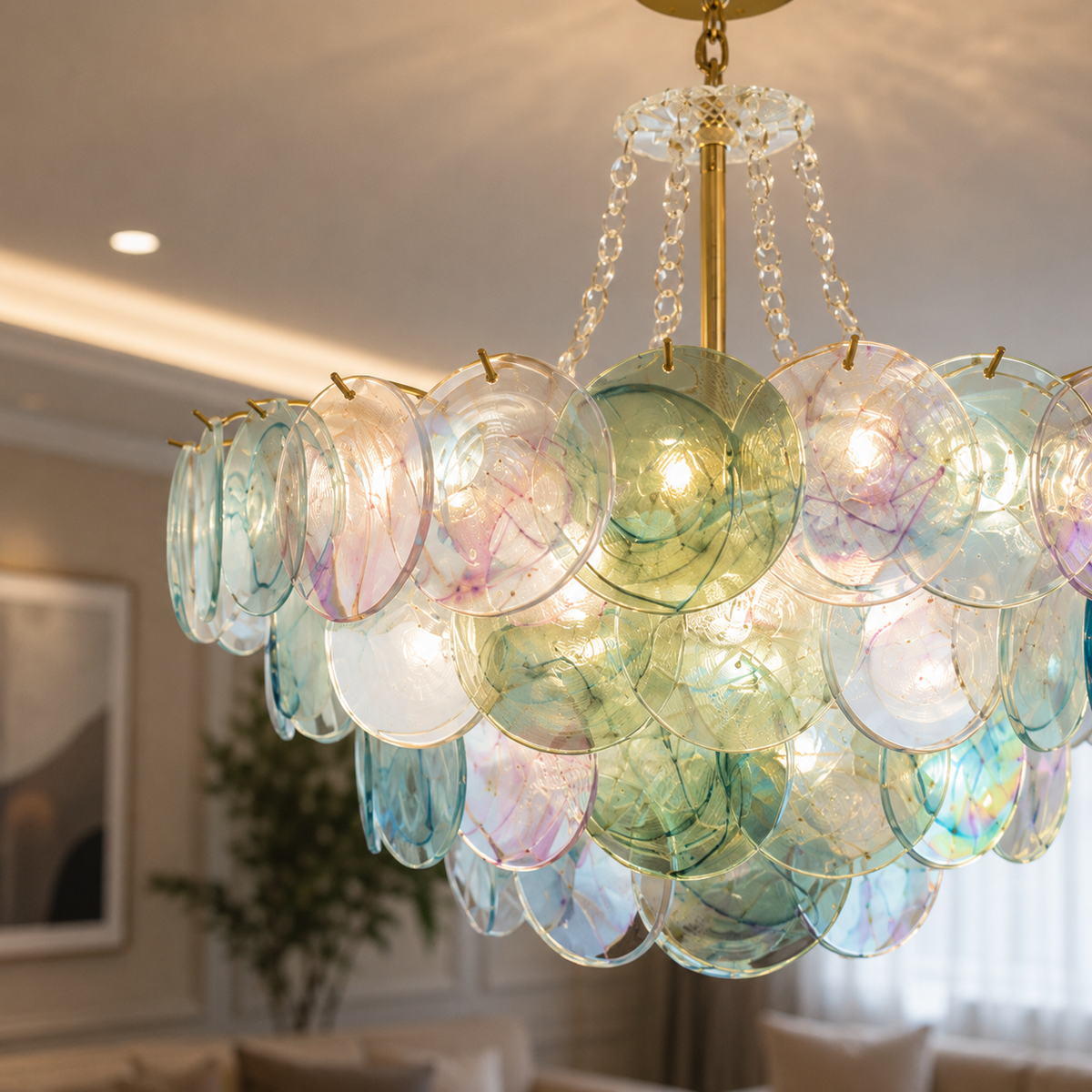 Lustre en verre coloré Chaumont dans un intérieur contemporain