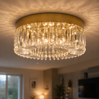 Plafonnier en cristal LED doré Vaux-le-Vicomte, salon moderne